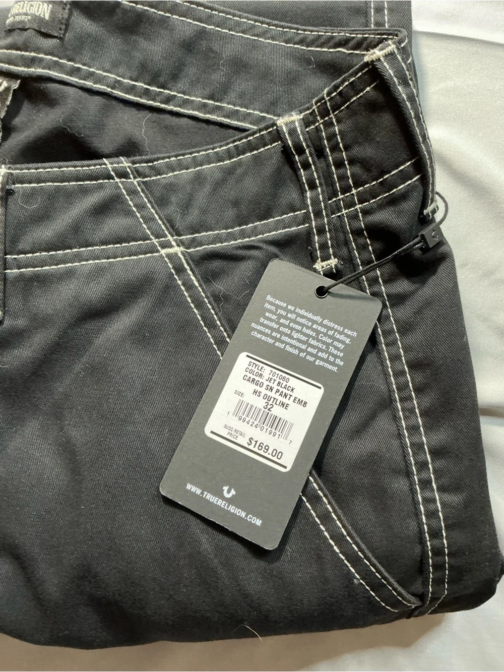 True Religion Men’s Black Slim Straight Jeans with White Contrast Stitching